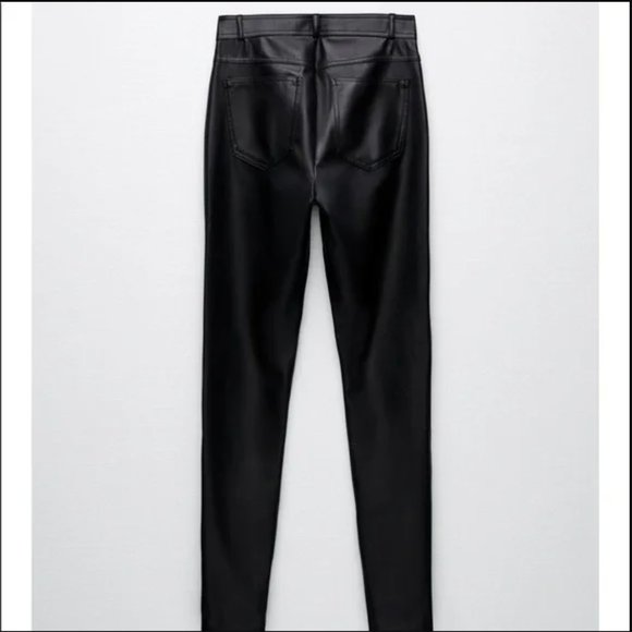 Zara Made in Turkey High Rise Ankle Zippers Black Faux Leather Slim Jeans wmns S - Picture 5 of 17